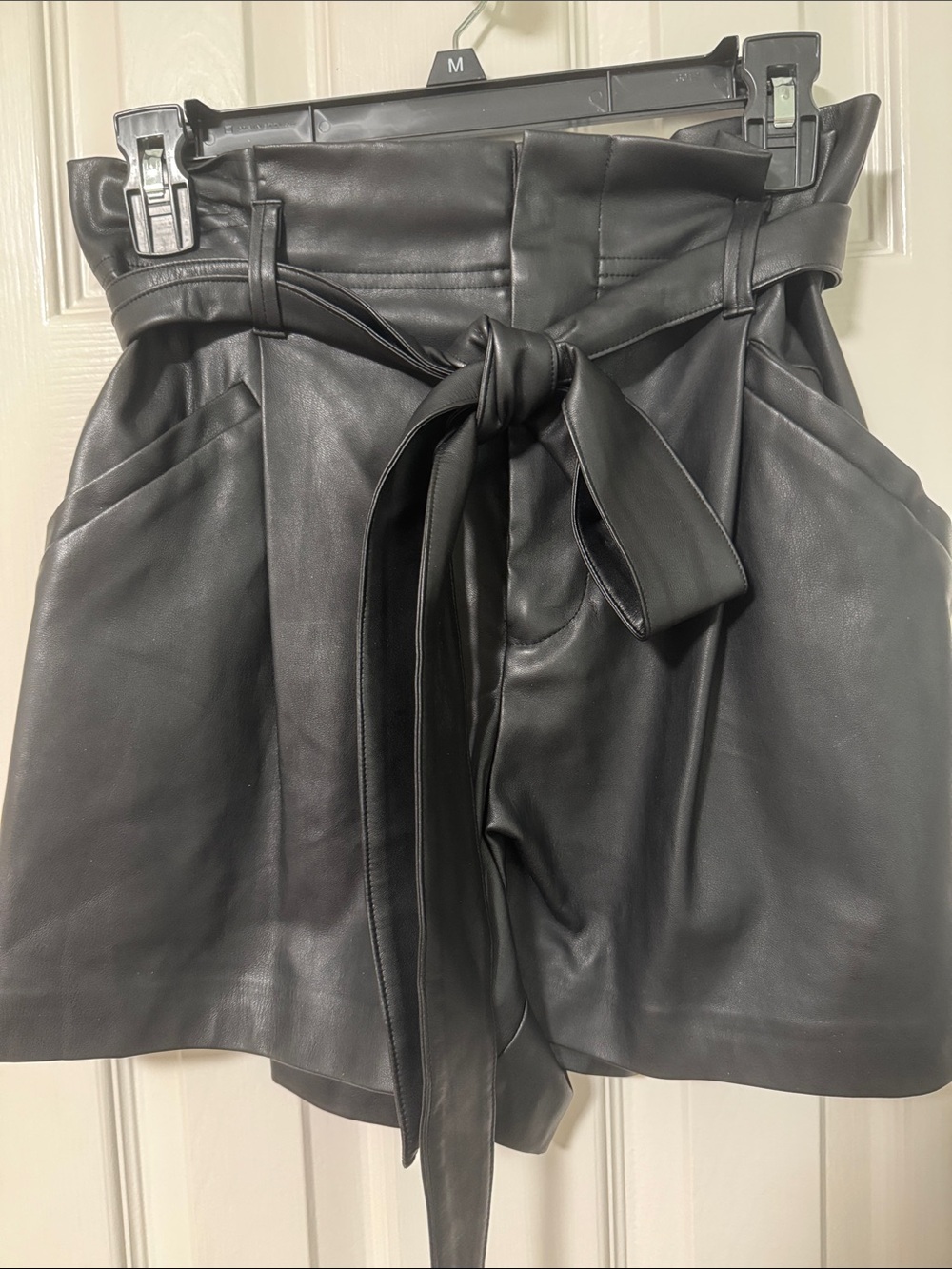 Elan Black High-Waist Faux Leather Tie-Belt Shorts